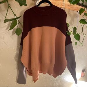Free People Oversized Chunky Burgundy, Peach and Gray Colorblock Sweater